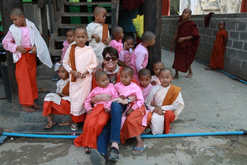 Passionate Photographer Lisbeth Moneton with a group of Burmese children during our Burma photography workshop with sTeve McCurry