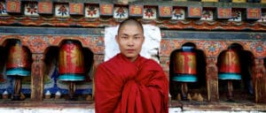 A Bhutanese monk dressed in red