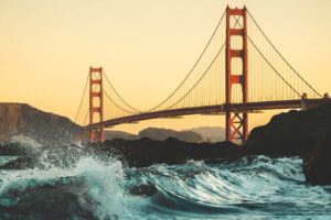 Golden Gate Bridge with rough water