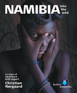 Namibia into the wild catalogue cover with closeup to a local himba young girl
